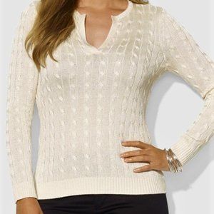 🆕Lauren Ralph Lauren Cable Knit Sweater Split Notch Neck XL NWT